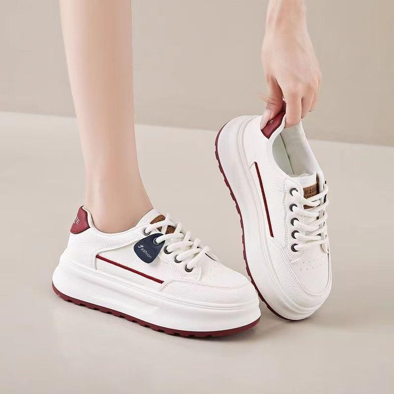 2025 spring and autumn new shoes versatile popular white shoes women's thick baseplate shoes casual shoes muffin sports shoes