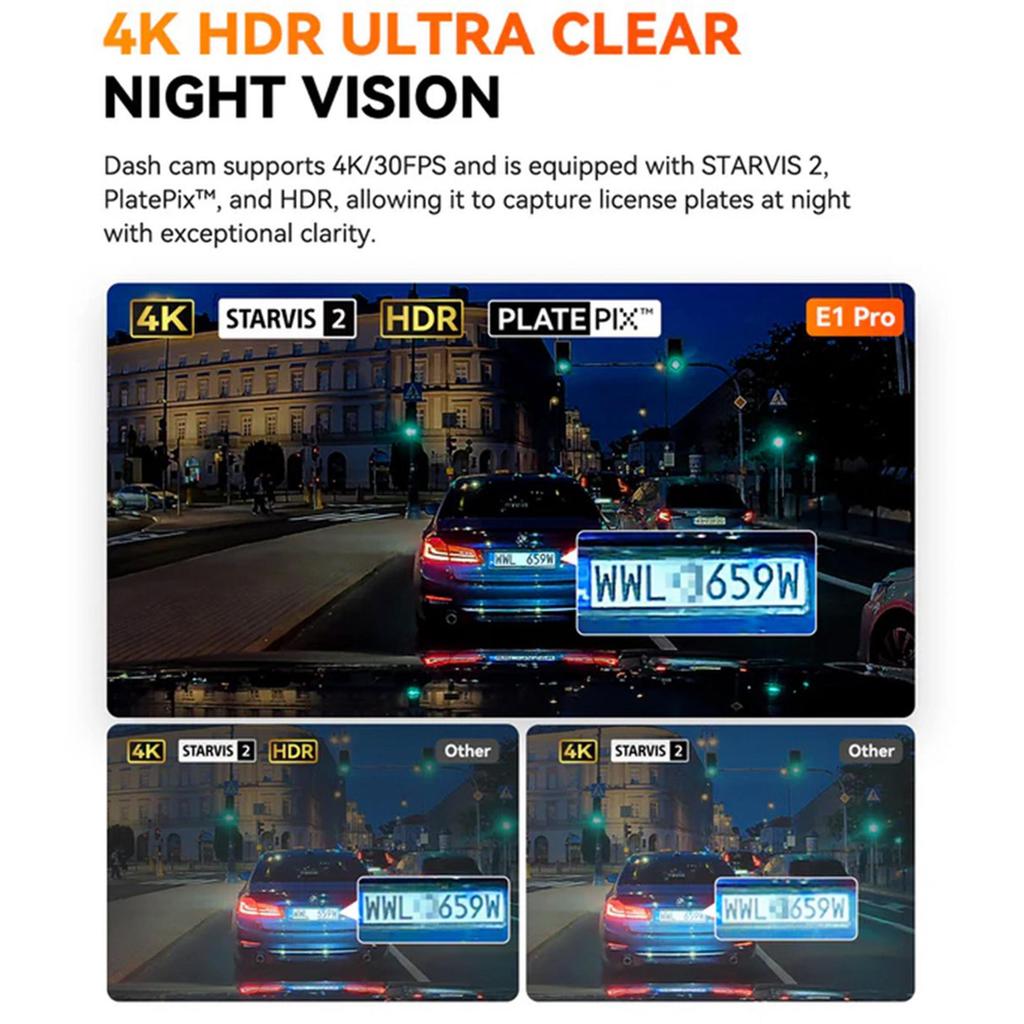 VANTRUE E1 Pro 4K Mini Dash Cam Front, STARVIS 2 PlatePix™ HDR Night Vision Car Camera, 5G WiFi GPS