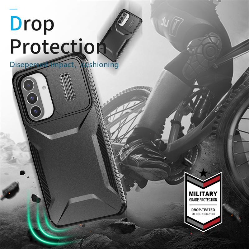 Coque Blindée Hybride Résistante aux Chocs Pour Samsung Galaxy A14 A34 A54 A15 A25 A35 A55 A16 A26 A36 A56 A37 A57 Fenêtre Coulissante Push Cover Arrière