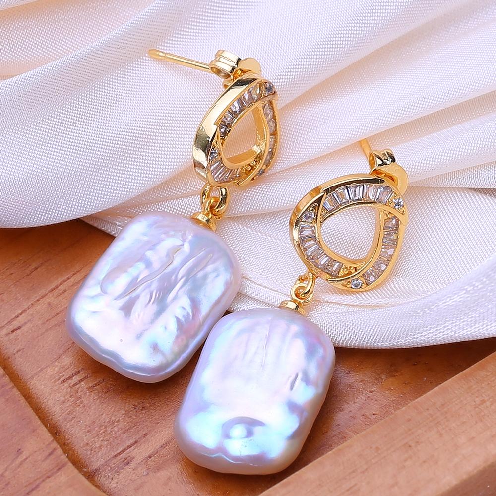 LSOOYH Natural Freshwater Big Irregular Baroque Pearl Earrings For Women Fashion Gold Color Drop Earrings Birthday Gifts