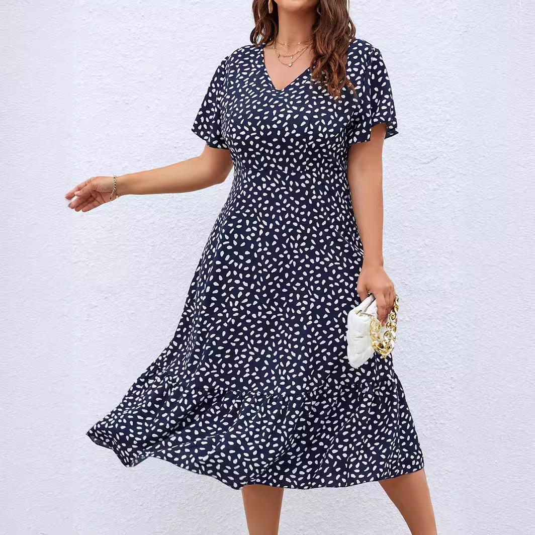 

GMXIA Женские модные летние весенние однотонные повседневные платья с короткими рукавами и v-образным вырезом с принтом XXXXL