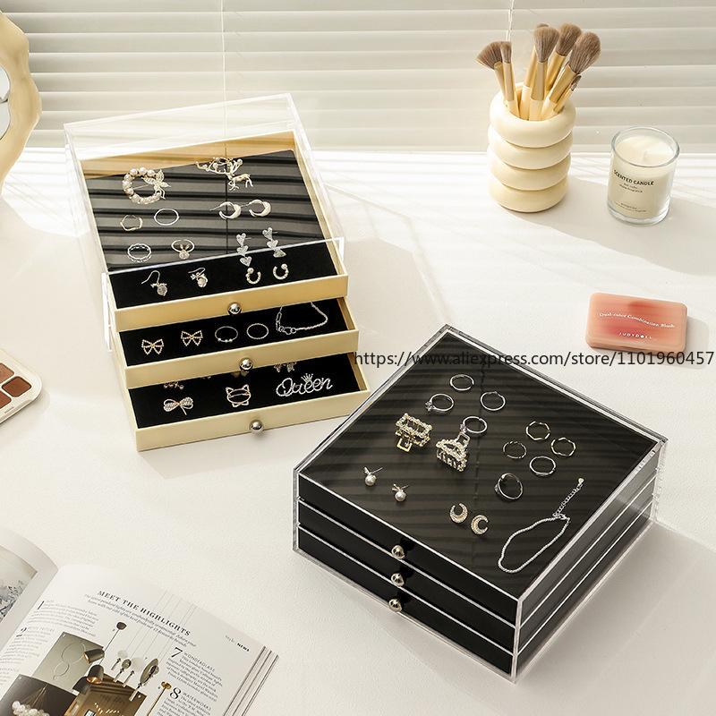 Nordic Storage Jewelry Box Women's Small Items Lipstick Multi-Layer Transparent Earrings Stud And Accessory Organization Box