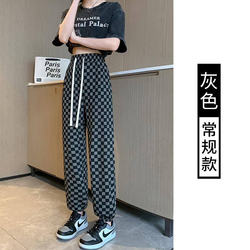 

Клетчатые брюки ледяной шелк леггинсы женские летние тонкие с высокой талией черно-белая клетка тонкие универсальные повседневные свободные спортивные штаны XXL