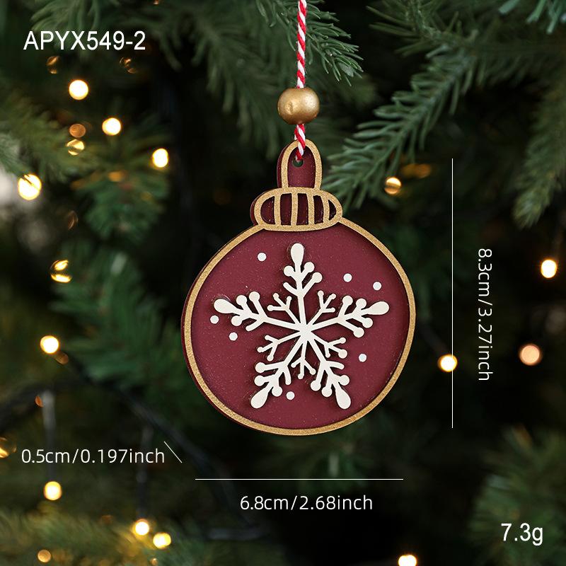 New 6 Styles Red Wooden Christmas Pendant Wood Snowflake Candy Cane Christmas Tree Ornament Decoration Navidad Natal Gift