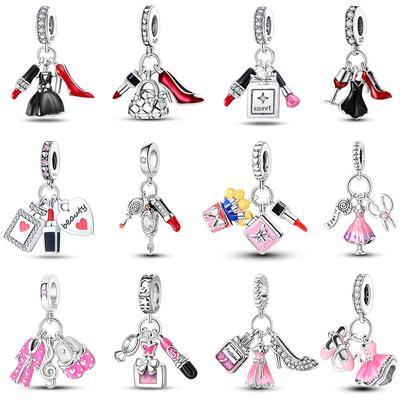 Copper Fashion High Heels Lipstick Perfume Dress Women Life Series Charm Beads Fit Qikaola Original Bracelet Diy Jewelry