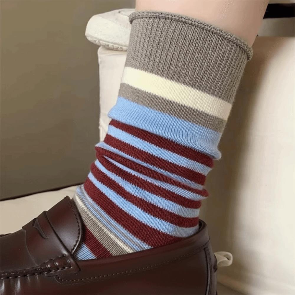 Cotton Loose Long Socks Breathable Middle Tube Socks Korean Knitting Women Socks Women Stockings синий