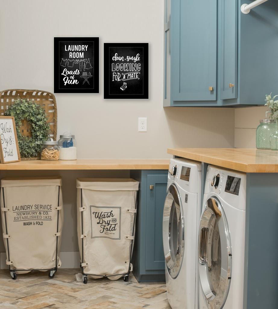 Inkdotpot 2 Piece Laundry Signs for Laundry Room Decor Wash Dry Fold Repeat Poster With Frame, Laundry Room Wall Art Signs Framed