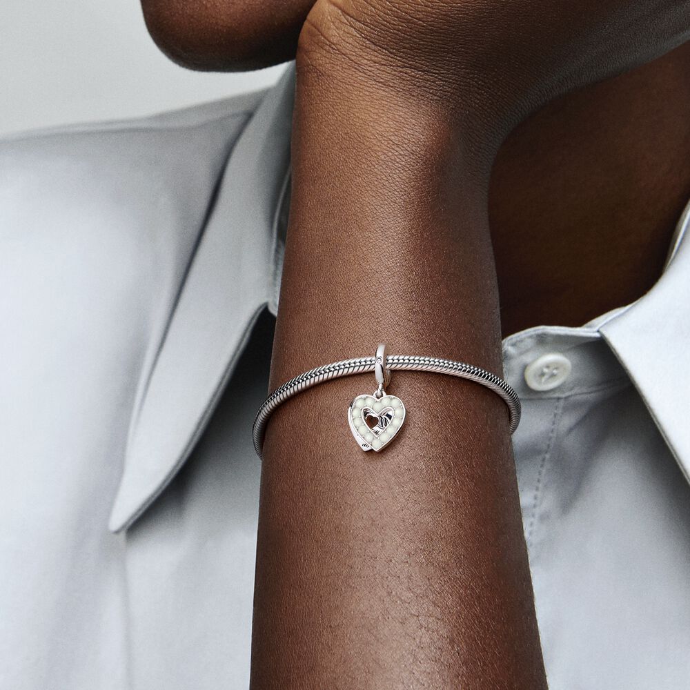 Colgante Doble de Plata SS925 con Forma de Corazón Blanco Joyería Romántica de Fantasía para Pulsera DIY de Mujer