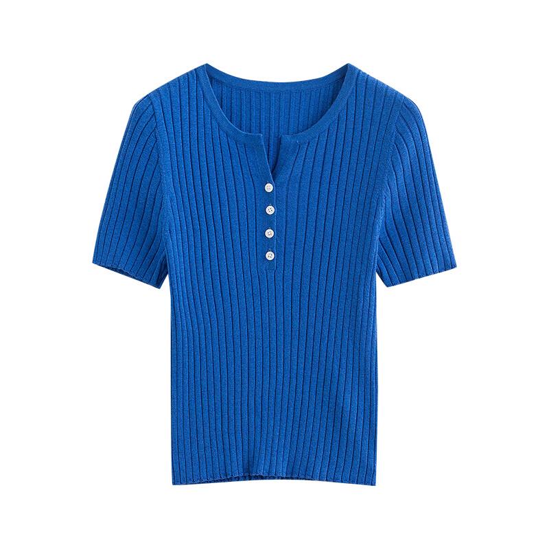 Women's Shimmering Slim Fit Short Sleeve Knit Top