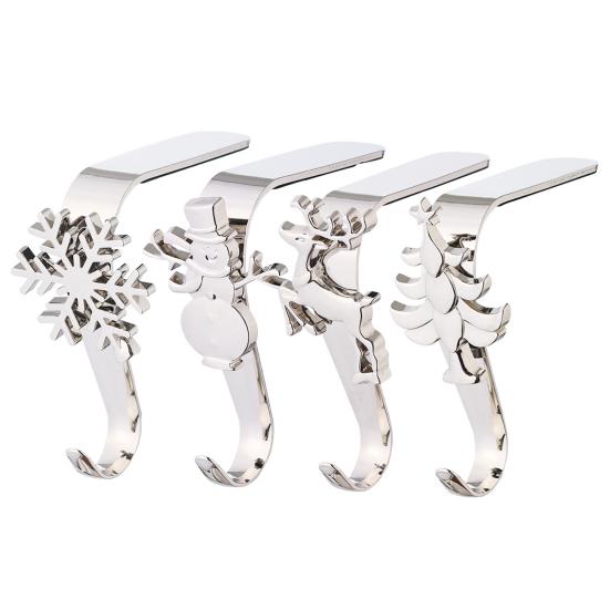 Mantel Christmas Stocking Hook Metal Stocking Holder on Fireplace Snowflake Reindeer Tree Santa Mantel Hook for Hanging Holiday Decorations Garlands