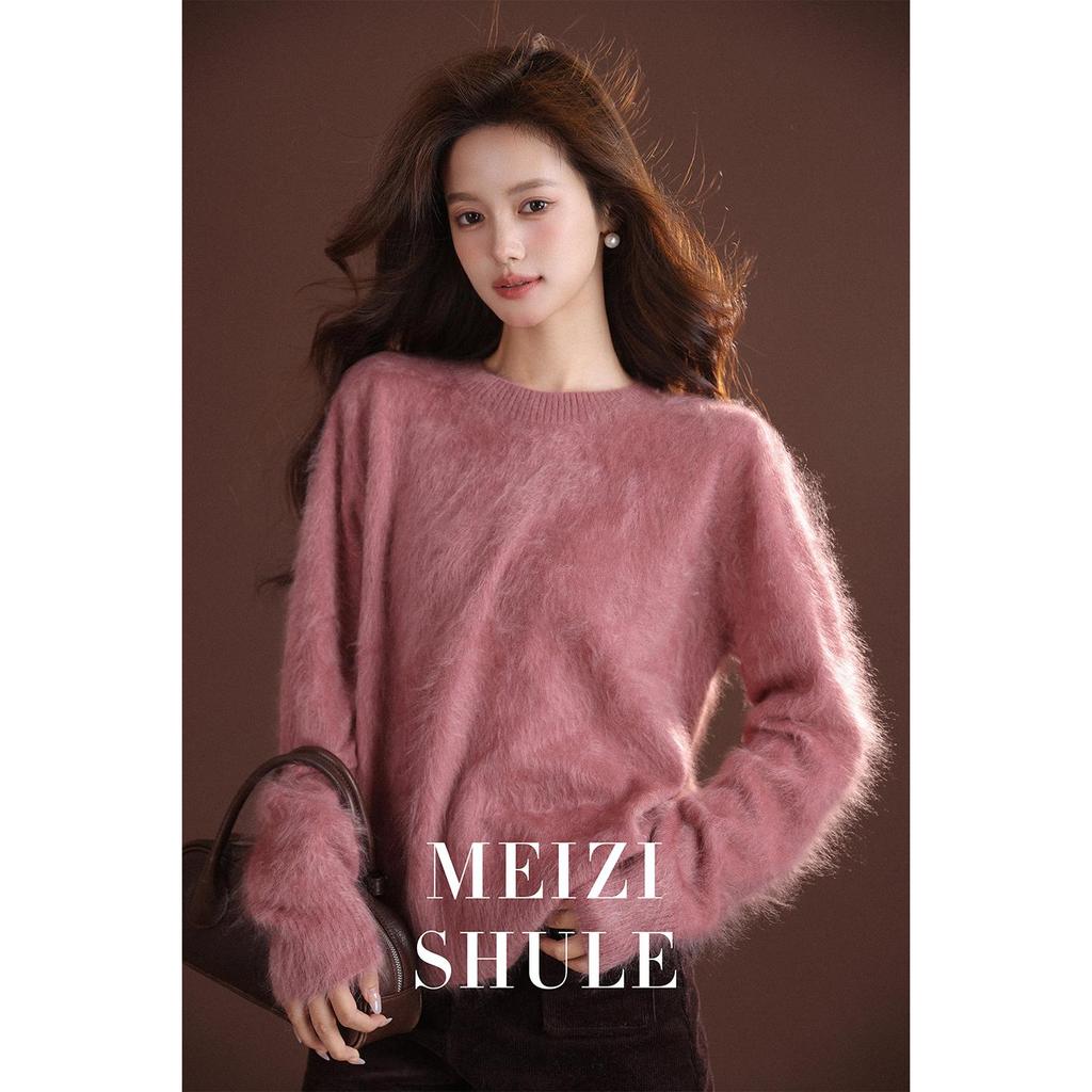 Winter 16-Color Brushed Cashmere Loose Sweater - Women's Round Neck, Outerwear & Layering Piece