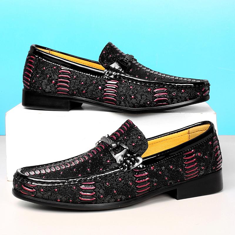 Fashion New High-end Wooden Sole Business Leather Shoes Wine Red Low Heeled Loafers Genuine Leather Fashion Show Designer Wedding Shoes