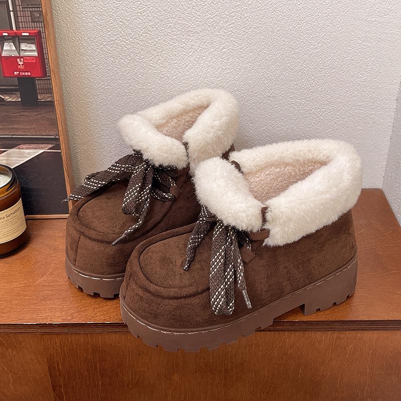 Women's Thick Soled Plus Size Thickened Winter Warm Lace-up Fur One Snow Boots Padded Lining Ankle Boots Non-slip Hiking Sports Cotton Boots