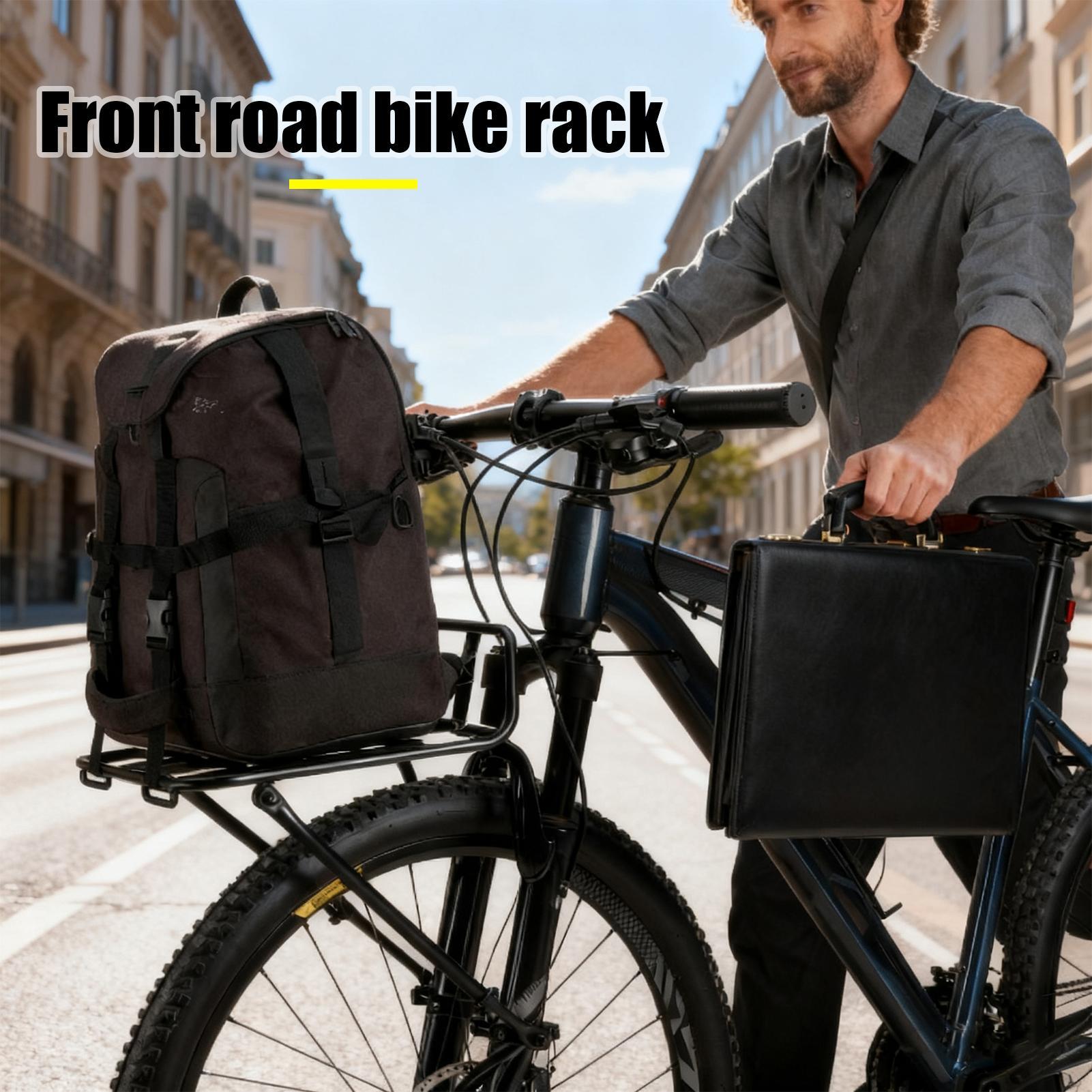 

Aluminum Bike Front Rack Storage Carrier with Straps Road Bike Cargo Holder for Cycling, Indoor Parking & Beach drop shipping CHINA