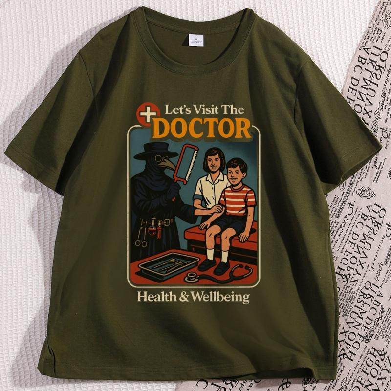 Goth Fashion Lets Visit The Doctor T Shirt Causal Cotton Short Sleve Black Humor Retro TShirt Men Women Loose Mens Clothing