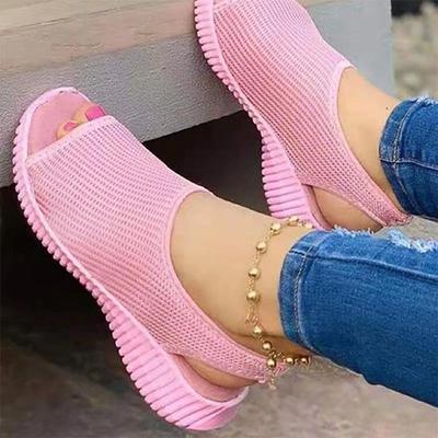 Damenmode, lässig, reine Farbe, gestricktes Netz, bedruckt, flacher Boden, bequeme Trend-All-Match-Sommersandalen