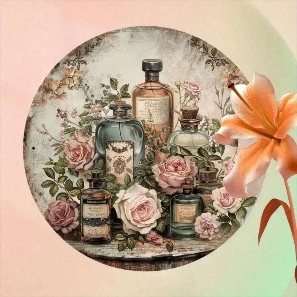 Vintage Round Metal Wall Art Floral Plaque Home Decor 7.87 Inch
