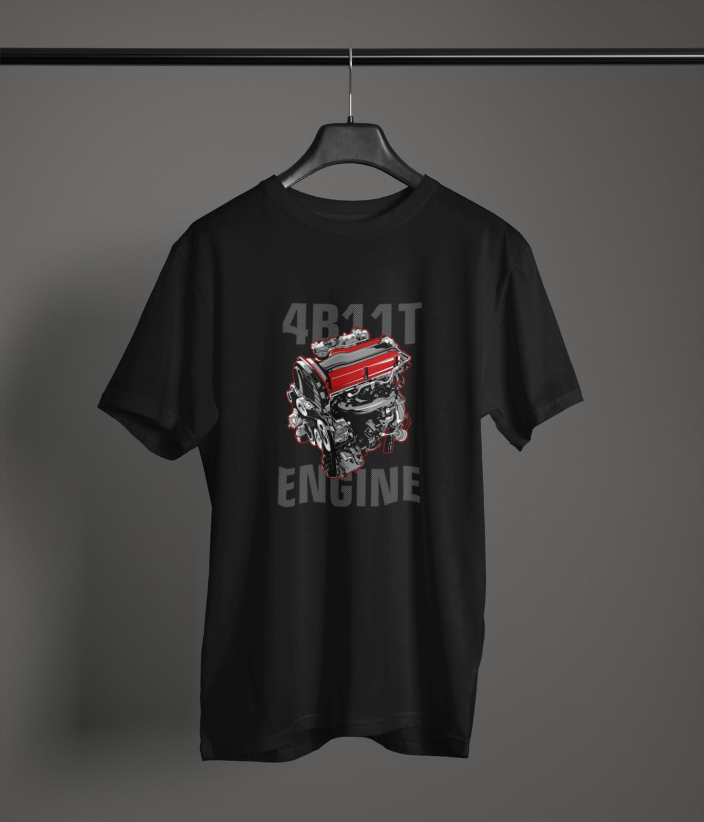 

4B11T Fan Art T-Shirt Mens Womens Tees Top 100% Cotton Mitsubishi Evo Turbo JDM Engine Graphic Tee S