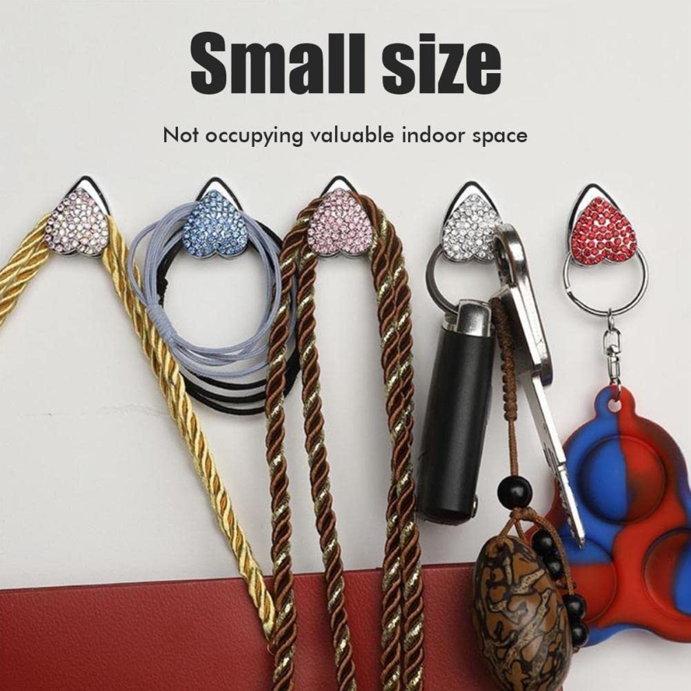 Excras Car Hook, Mini Hook, Heart Shaped, Glitter, Adhesive Type, Diamond, Car Accessories, Wallet,