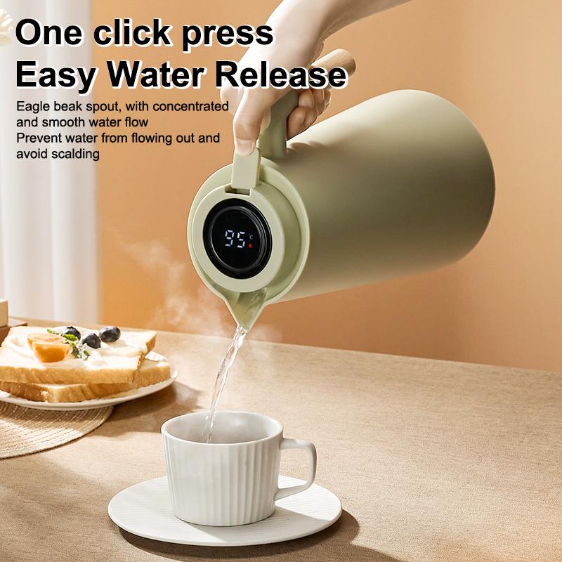 1000Ml Thermos Bottle Nordic Thermos For Hot Water Intelligent Water Heater Kettle Jug Bottle Vacuum Flask Wooden Handle