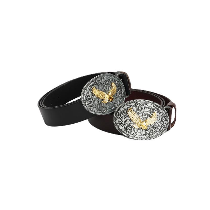 Eagle Pattern Unisex Cowboy Cowhide Belt