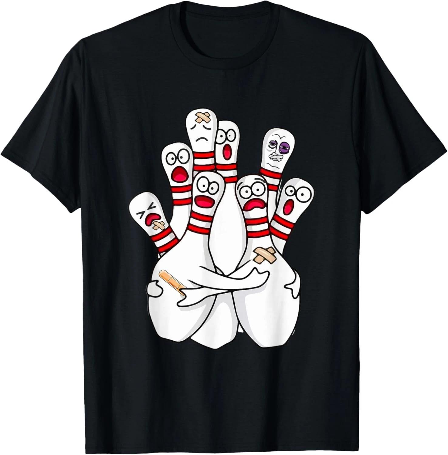 Funny Cartoon Bowling Scared Bowling Pins Funny Sport Bowler Gift Unisex T-Shirt M