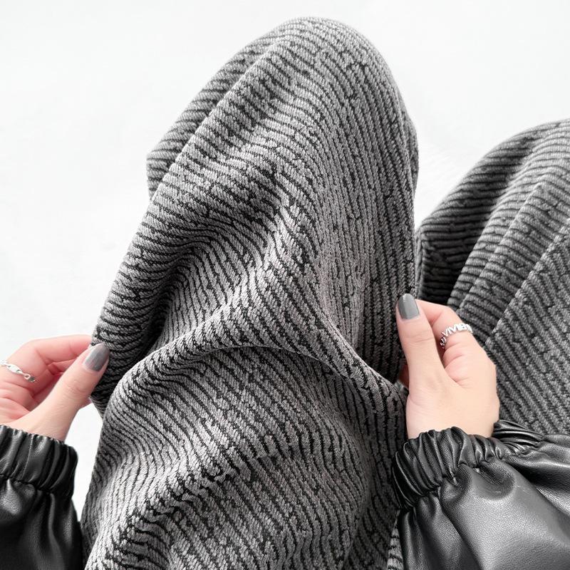 Striped Wide-leg Pants Women's Autumn and Winter Velvet Thickened Retro Atmosphere Lazy and Drape Casual Trousers