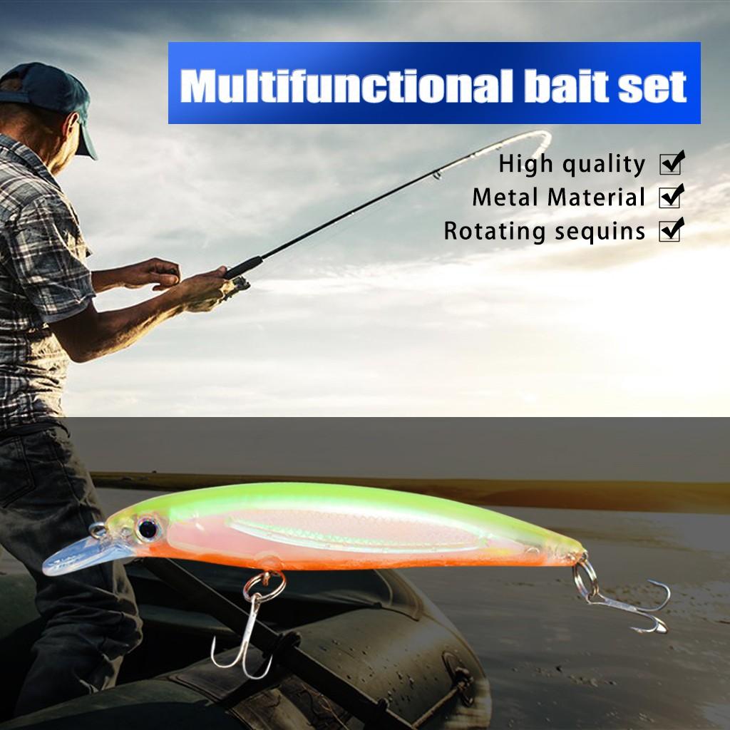 Fishing Lure Long Casting Hard Bait with Holographic Surface and Dual Treble Hooks for Freshwater and Saltwater Fishing
