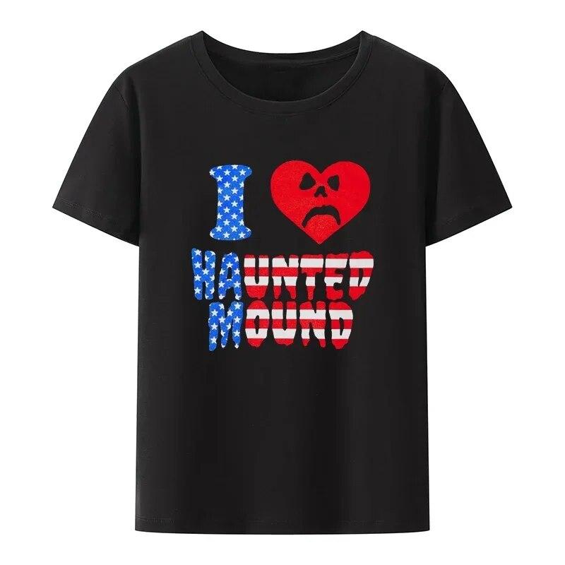 Bavlněné tričko Sematary I Love Haunted Mound Populární trend Tvar srdce Unisex Krátký rukáv Grafika Halloween Neformální trička