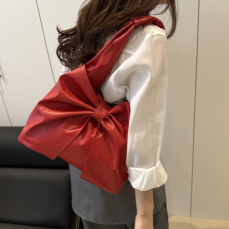 Yogodlns Casual Shoulder Bag for Women New Sweet and Simple Underarm Bag Bow Design Large Capacity Handbag