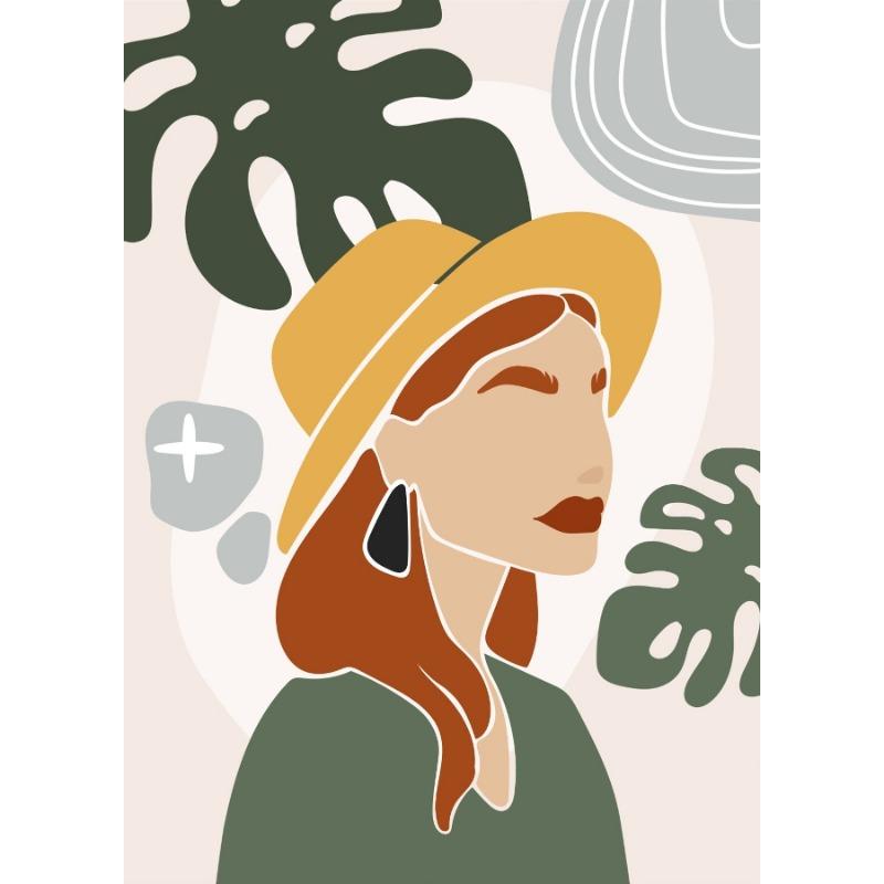 Boho Modern Eclectic Fashion Girl with Plants and Flowers Poster Woman Portrait Canvas Painting Modern Wall Art  Room Home Decor