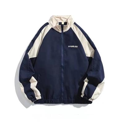 Spring Autumn Men's Jacket College Style Cardigan Color Block Hop Windbreaker Coats for Men Women Stand-up Collar Outerwear