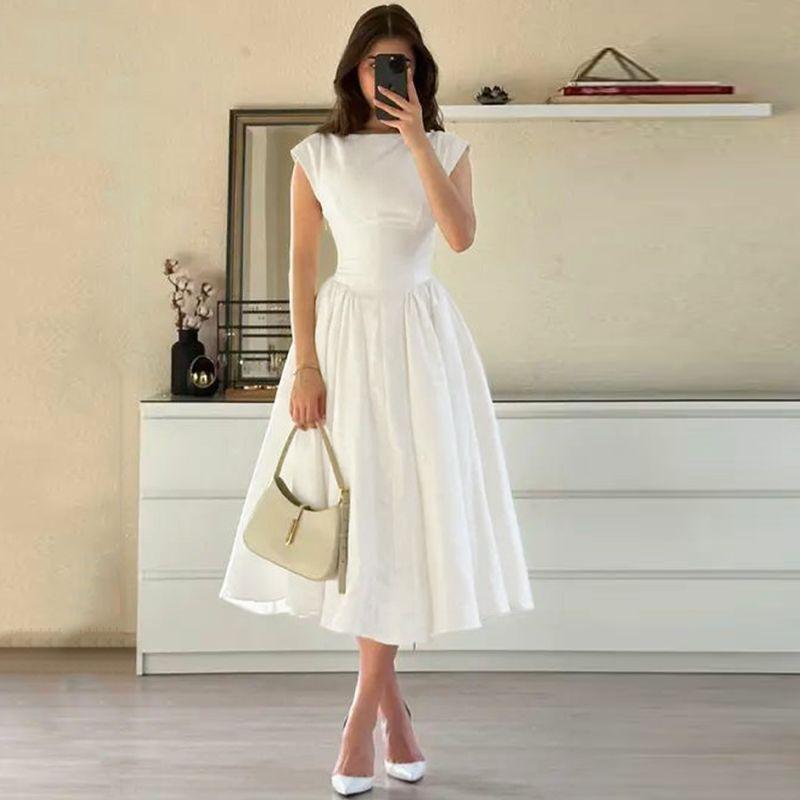 

Французский стиль Сдержанный темперамент Платье без рукавов 2025 Лето Новинка Женское Облегающее талию Стройнящее Сексуальное С открытой спиной Длинное платье Женщины White S