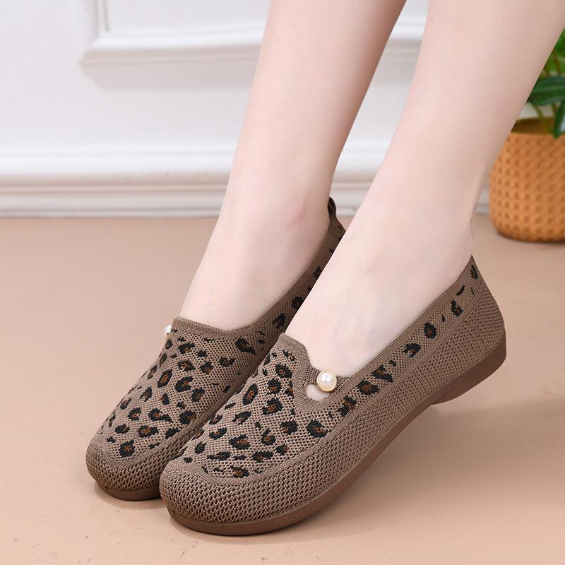 

Повседневные балетки для женщин Противоскользящие для работы в офисе Легкие с круглым носком для ходьбы Дышащие лоферы Женские вязаные туфли-слипоны 41