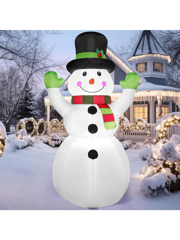JOYFY Decoración Inflable de Muñeco de Nieve Navideño de 1.8 m de Altura con LEDs Incorporados y Sombrero Mágico para Fiesta Navideña Decoración de Jardín