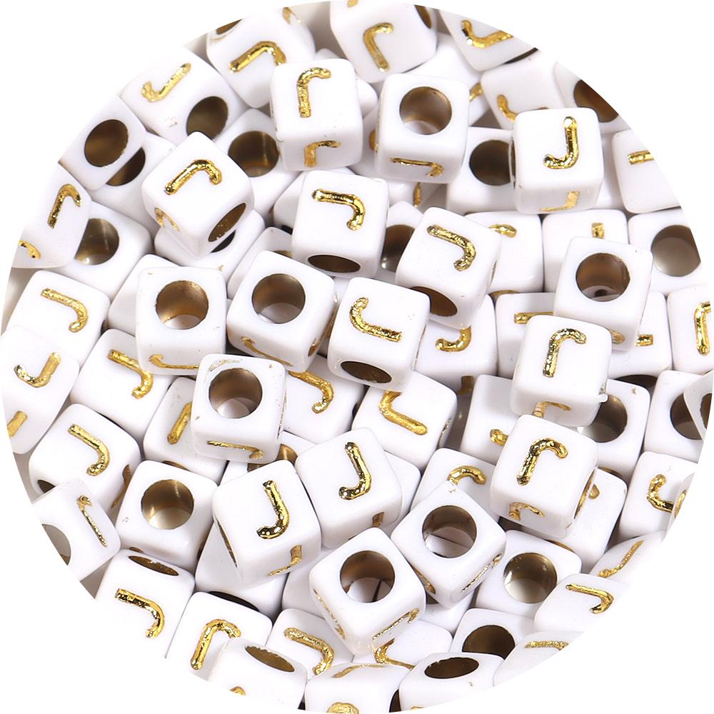 100pcs A-Z Acrylic Letter Square Beads Gold Color 6mm Large Hole Loose Bead for DIY Bracelet Necklace Jewelry Beaded Accessories