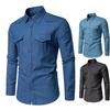 Men's Shirt Casual Long Sleeve Solid Color Men's Slim Fit Business Shirt Tide Two Pockets Cargo Shirts Men Design Simple