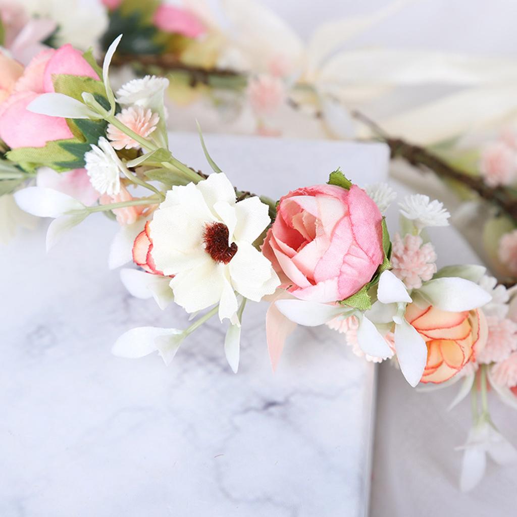 Handmade Rose Flower Crown Hairband Adjustable Ribbon For Wedding Party Festival Girls Women Trendy Hair Accessories