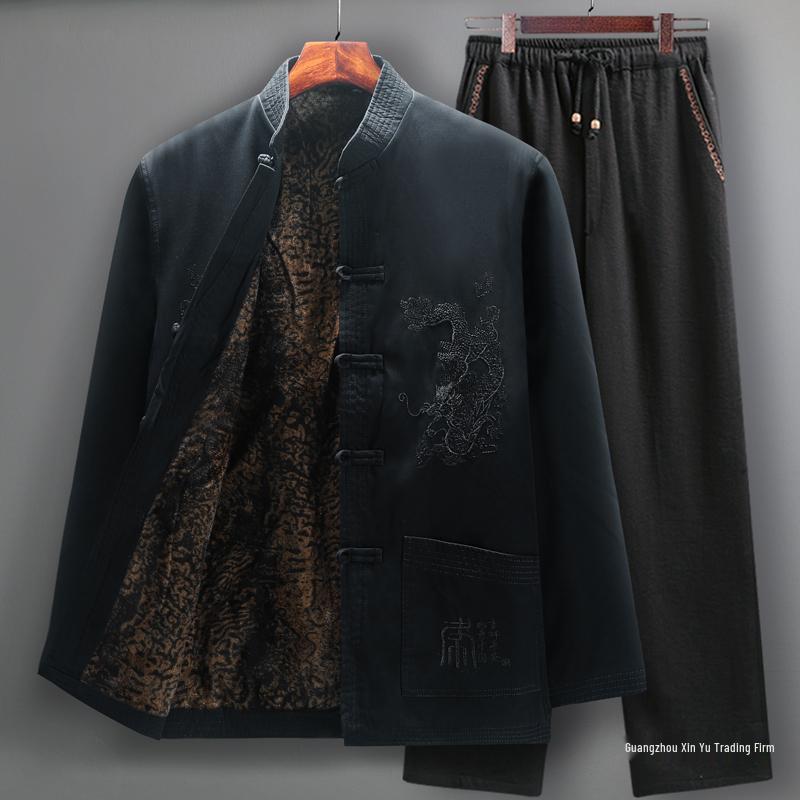 Men's Winter Fleece-Lined Tang Suit Jacket - Chinese Style for Middle-Aged & Elderly