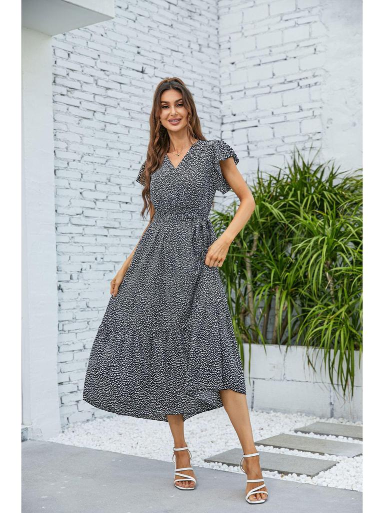 V-neck Printed Short-sleeved Women's Dress - 2023 Spring/Summer Collection