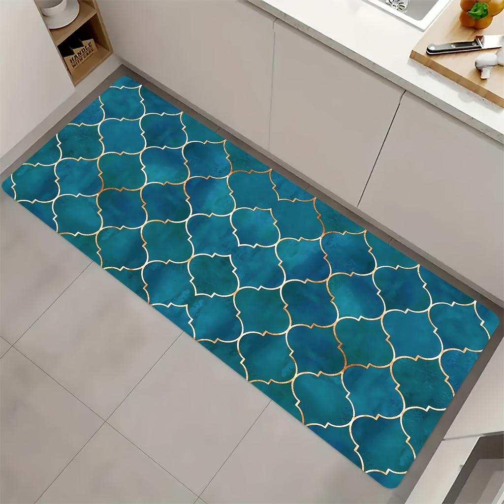 Blue Diamond Pattern Door Mat Soft Absorbent Non-Slip Washable Kitchen Rug Bedroom Bathroom Corridor Entrance Home Decor Mat 1PC