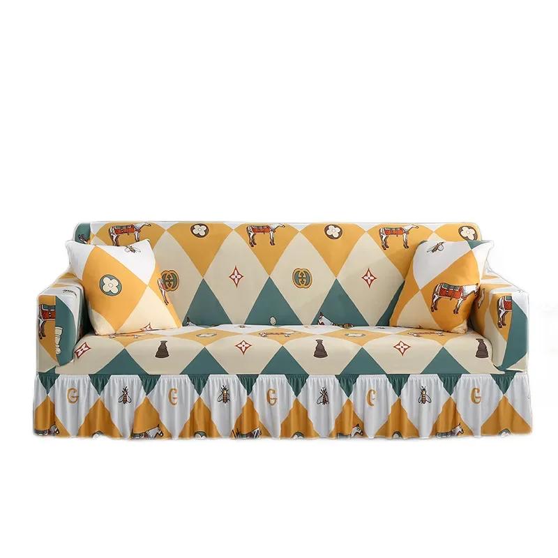 Capa de sofá elástica simples estilo saia inclusiva antiderrapante decoração de sala de estar capas de assento
