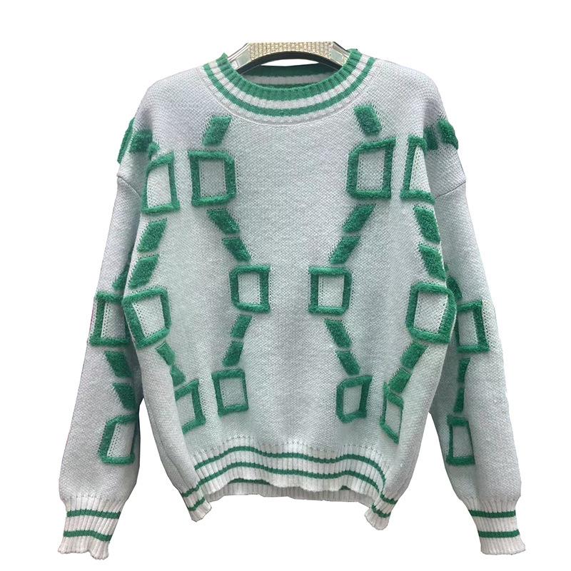 

European and American fashion women s clothing long-sleeved outer wear fashionable casual color letter pullover sweater women s round neck loose 49-163 (average size)