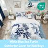 Turtle Bedding Set Twin Nautical Coastal Bedding,White Blue Sea Turtle Comforter Cover for Kids Boys Girls,Reptile Tortoise Duvet Cover Ocea