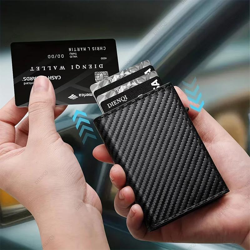 Automatic Pop Up Business Card Holders ID Card Holder Wallets Men Luxury Short Metal Minimalist Wallet Card Storage Bag Purse