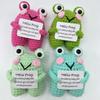 Cute Handwoven Knitted Positive Energy Frog Dolls With Card Funny Crochet Emotional Support Animal Frog Desktop Ornament Gifts