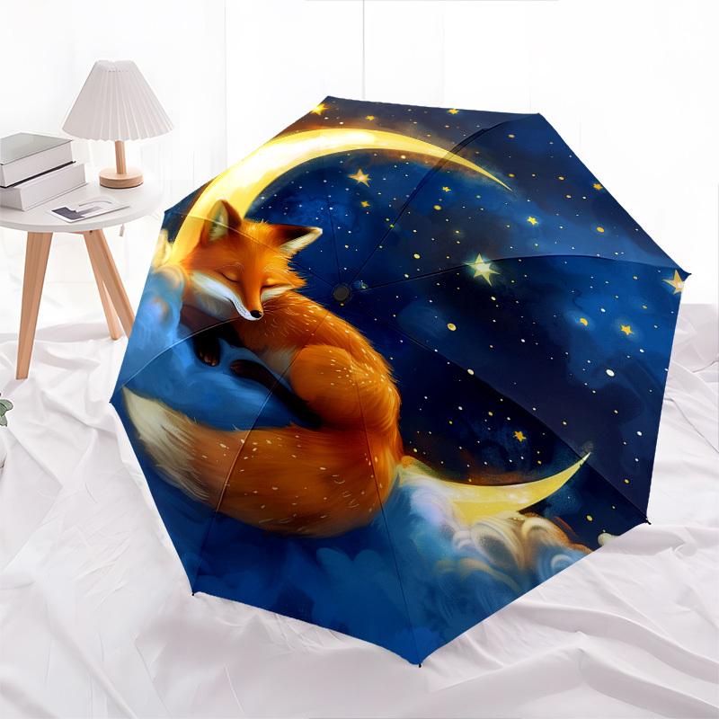 Moon Fox- Automatic Umbrella, Four Seasons Portable Folding Umbrella, Suitable for Men and Women, Travel, Daily Compact Umbrella, Outdoor Ac