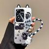 KEYSION Cute Ear Cartoon Case for OPPO A79 5G with Lanyard Soft Silicone+PC Shockproof Phone Back Cover for OPPO A79 5G
