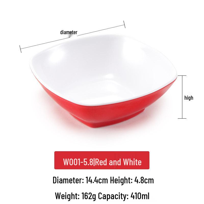 Melamine Imitation Porcelain Square Plastic Bowl for Restaurants and Hotels - Perfect for Fast Food, Barbecue, Bibimbap, and Desserts.