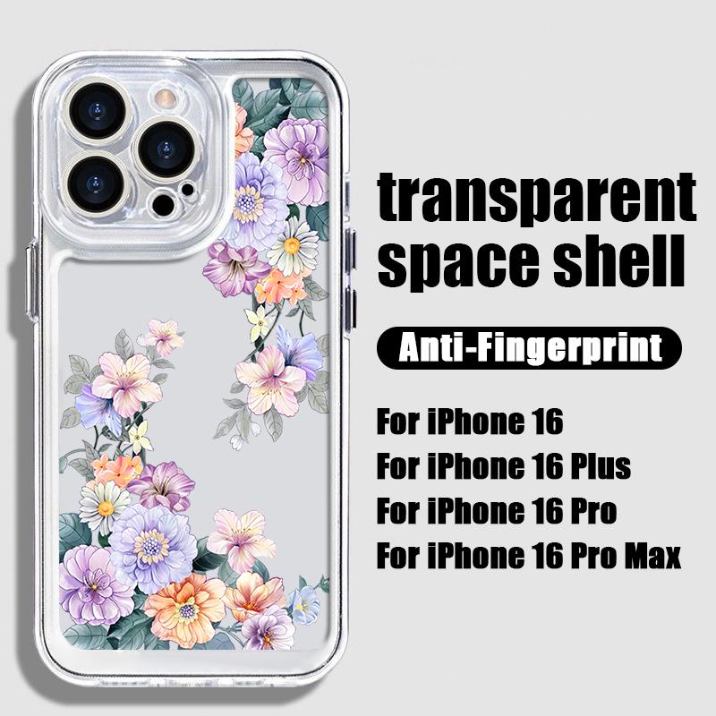 Carcasă transparentă din silicon moale, rezistentă la șocuri, pentru iPhone 16 Pro 15 Plus 14 Pro Max 13 12 11 XR XS 8 7, cu imprimeu floral, pentru lentilă, transparentă, rezistentă la șocuri